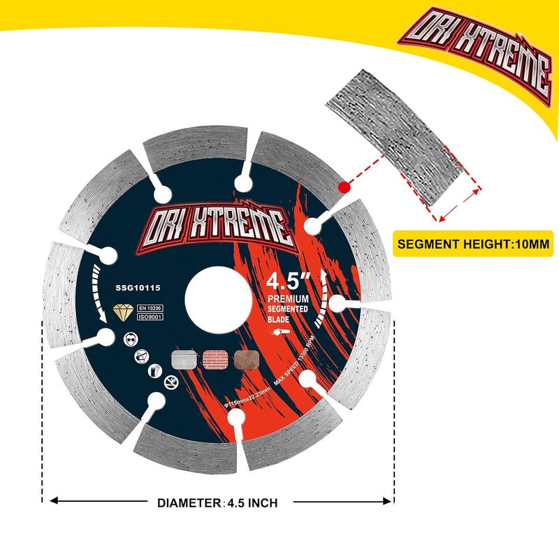 ORIXTREME 4 1/2 Inch Diamond Saw Blade, Segmented General Purpose Blade Dry/Wet Cutting Concrete, Masonry, Brick, Block,7/8"-5/8” Arbor - Image 2